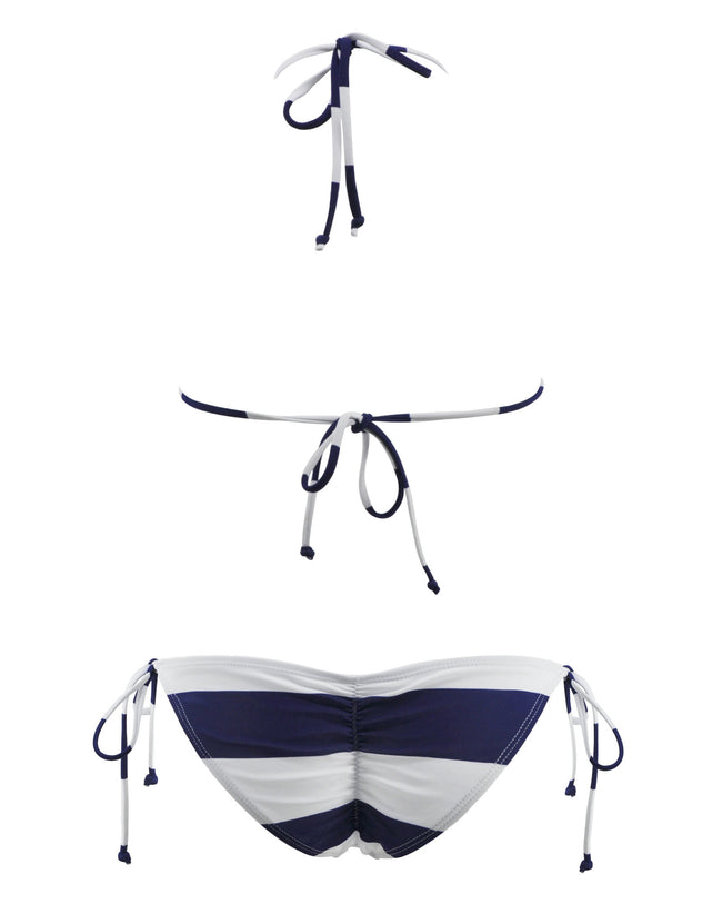 Navy Sailor Strips Side Tie Bikini Triangle Top & Cheekini Scrunchie Bottom