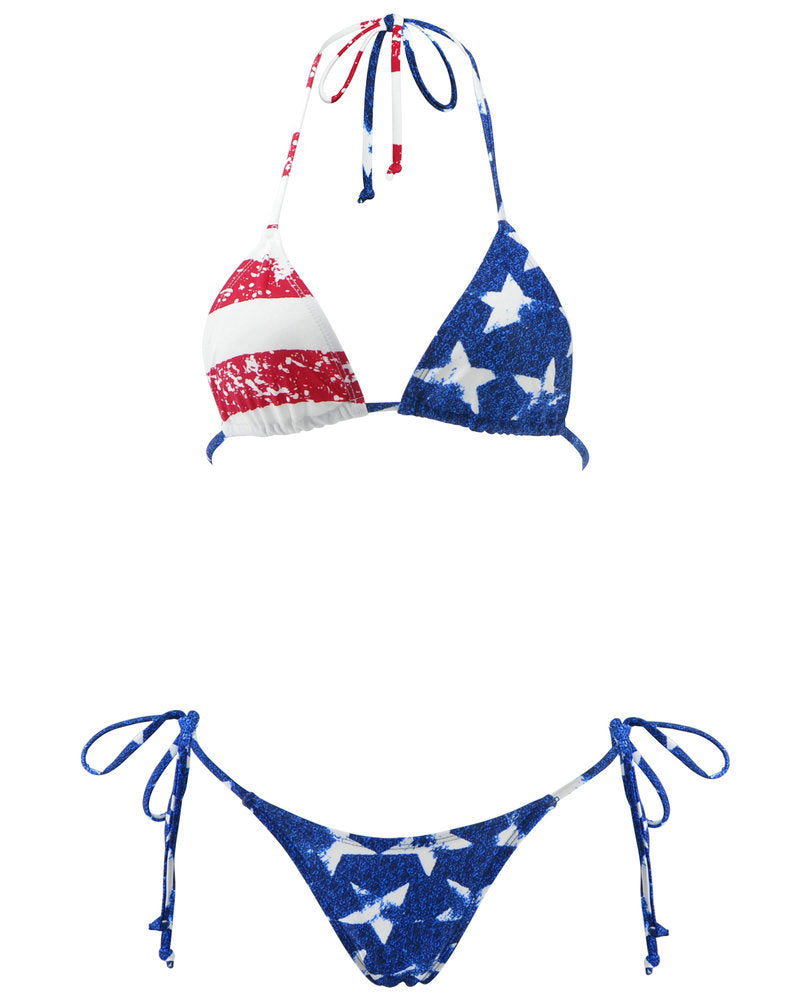 Sexy American Flag String Thong Bikini Swimsuit for Women