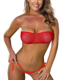 Red Fishnet Micro Bikini Bandeau Top Mini G String Thong Bottom