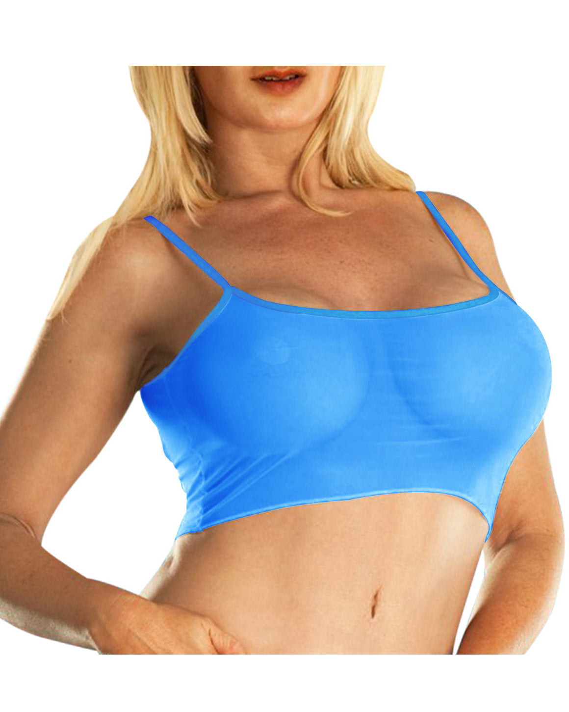 Blue Sheer Sheer Mesh Tank Top