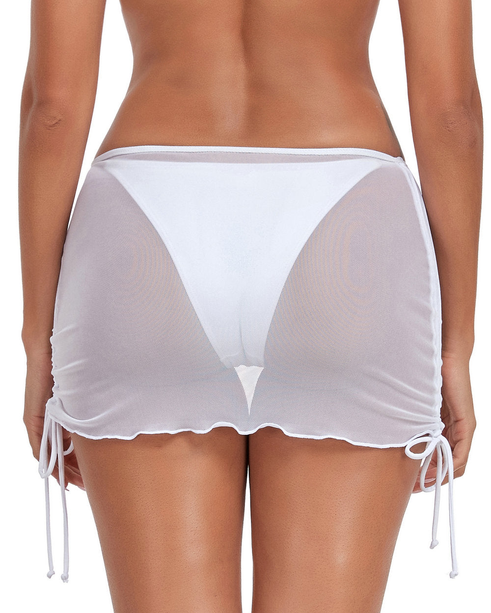 Sheer Swim Skirts Swimsuit Coverup for Women Drawstring Ruched