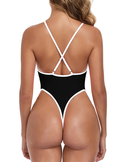 High Cut One Piece Thong Swimsuit Womens Bathing Suits