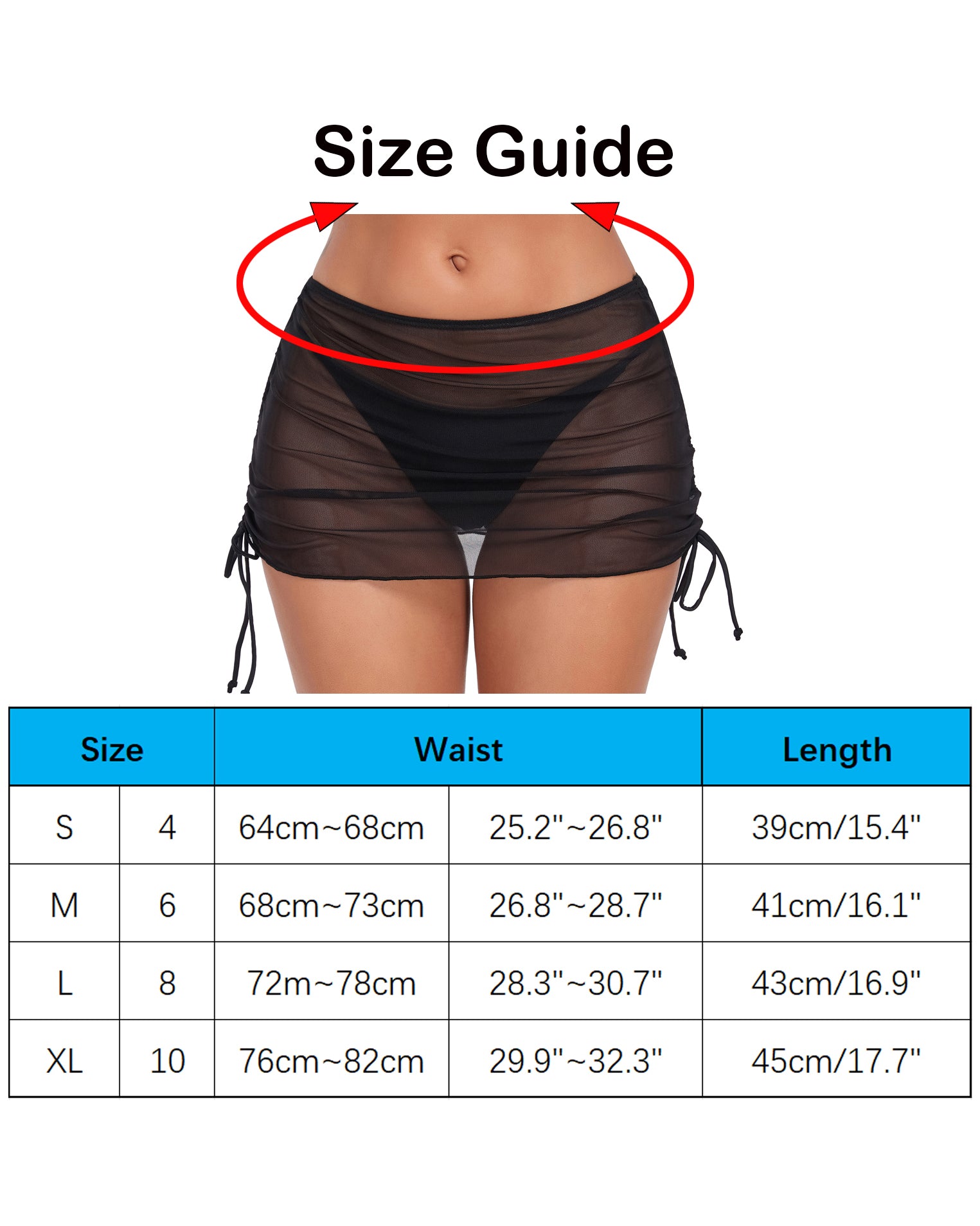 Sheer Swim Skirts Swimsuit Coverup for Women Drawstring Ruched