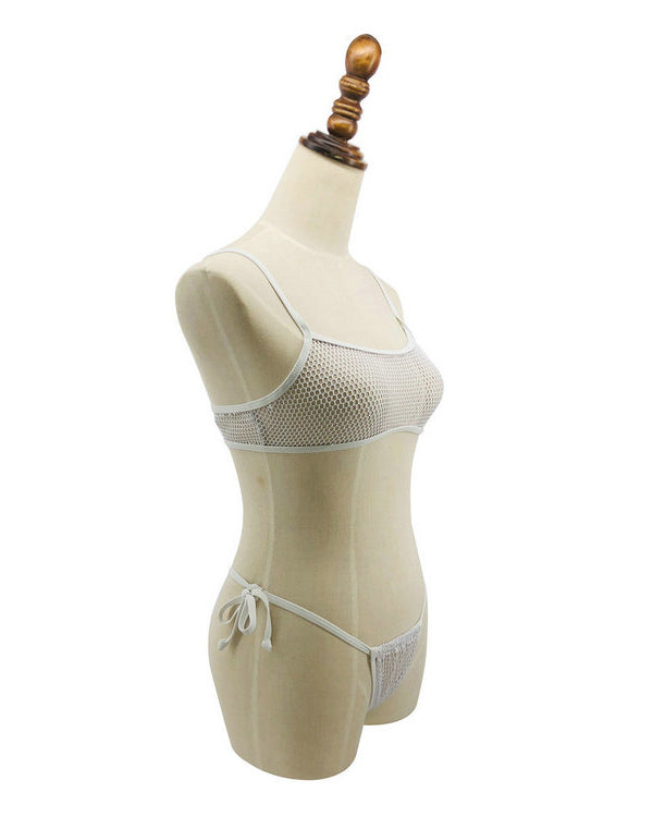 White Sheer Mesh  Micro Bikini Crop Top G String Bottom