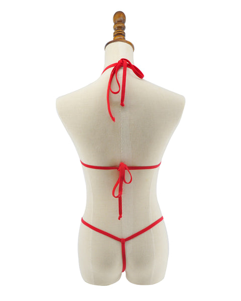 Solid Red Peek A Boo Open Exposed Extreme Micro G-String Bikini 2pc Minimal Coverage Swimwear