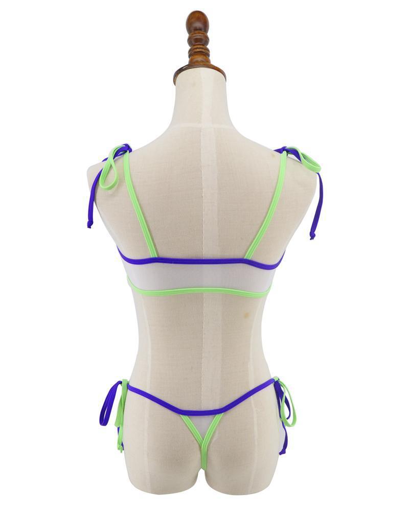 Sheer Mesh G-string Thong Bikini See Through Tanga Tie Thong Bikinis Set
