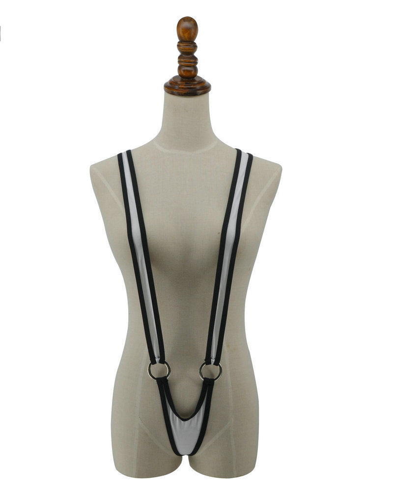 White and Black Slingshot Bikini Topless Sling Bikini