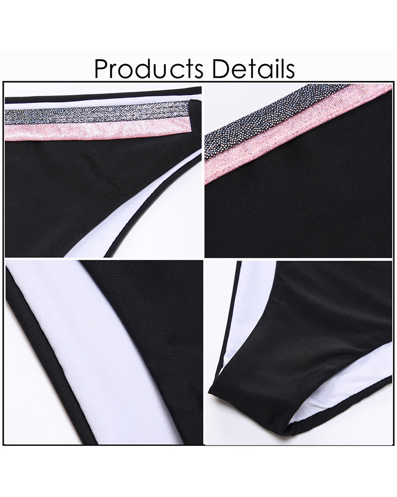 Black Pink Side Ties Bikini Swimsuits for Women