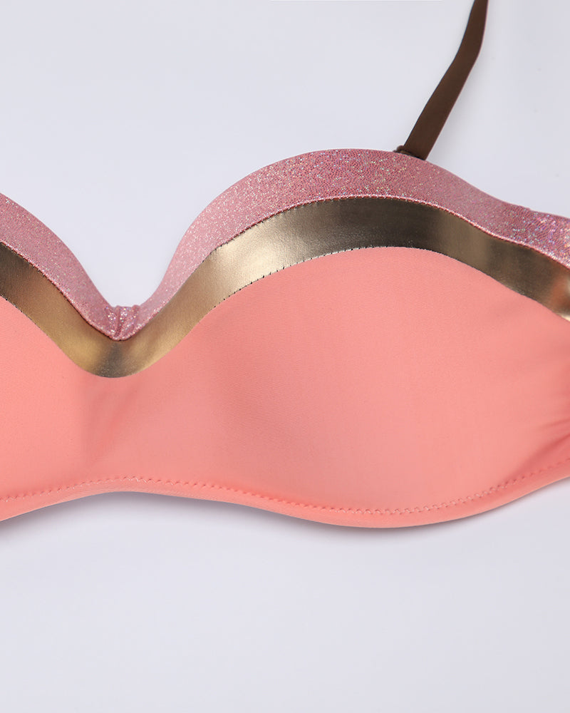 Coral Swimsuits Bikini Bandeau Top Side Tie Bottom