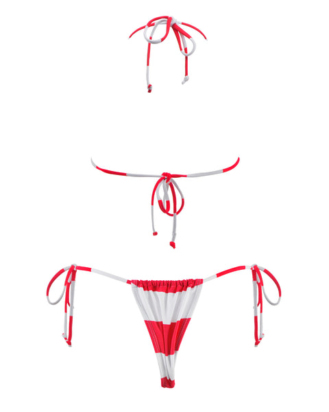 Red Sailor Stripes Thong Bikini Bathing Suit