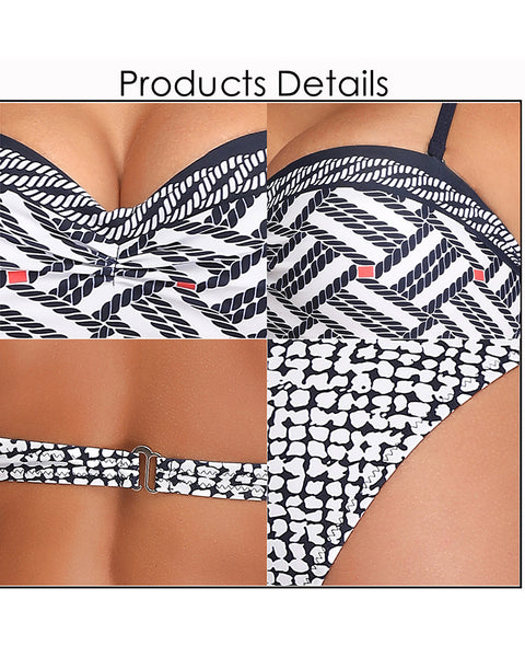 Printing Bandeau Bikini Push Up Swimwear for Women