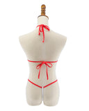 Solid White Red Peek a Boo Open Exposed Extreme Micro G-String Bikini 2pc Silver Rings