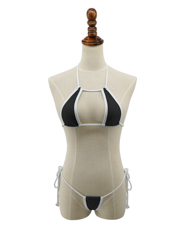 Sexy Black White Micro Bikini Mini Side Tie G-String Thong Microkini