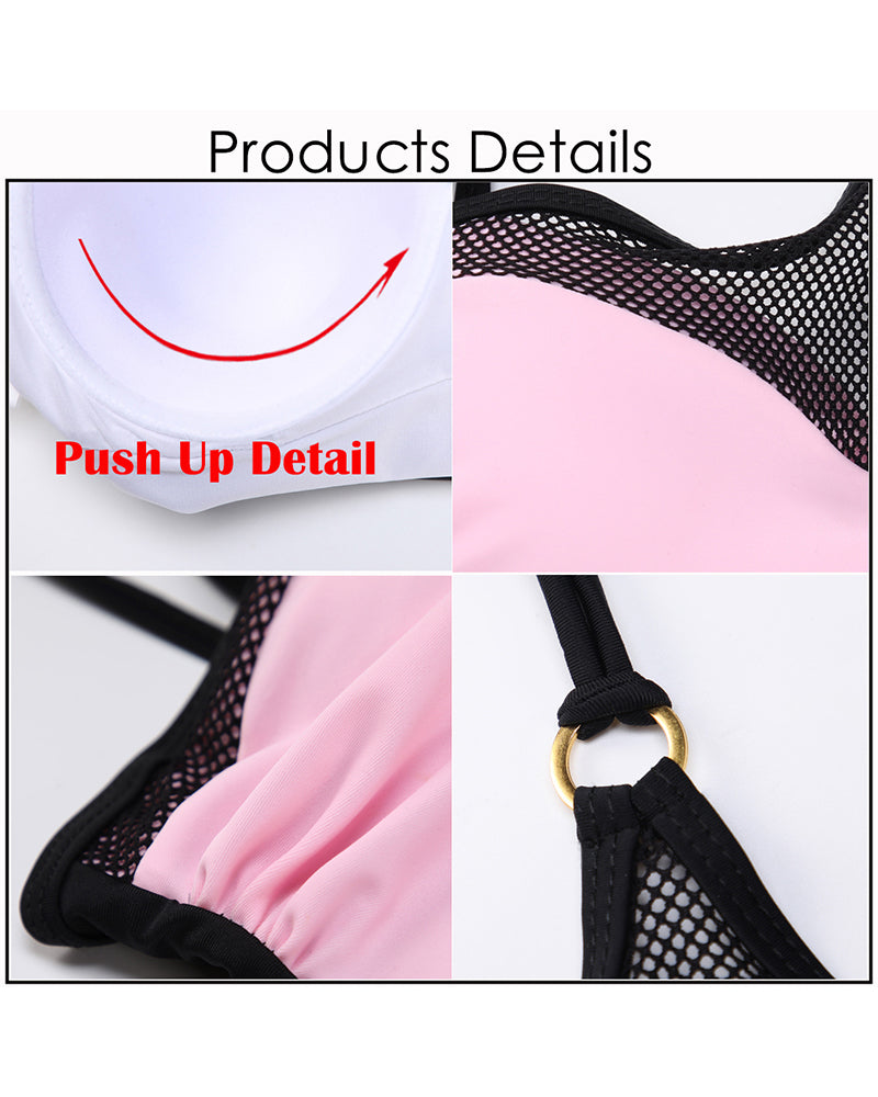 Black Pink High Neck One Piece Bathing Suits for Women Crop Monokini