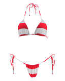 Red Sailor Stripes Thong Bikini Bathing Suit