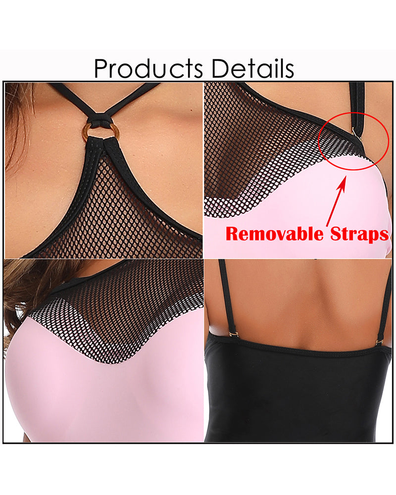 Black Pink High Neck One Piece Bathing Suits for Women Crop Monokini