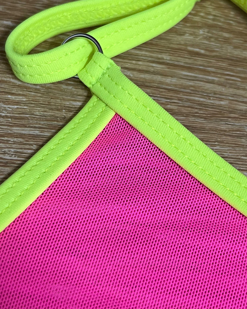 Pink Chartreuse Sheer Bodysuit Sheer When Wet Swimsuit High Cut See Through Teddy