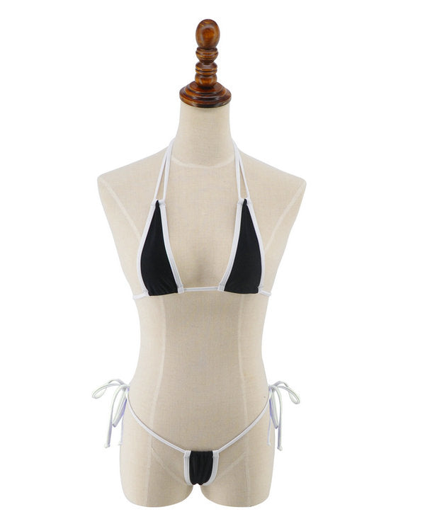 Sexy Black White Micro Bikini Mini Side Tie G-String Thong Microkini