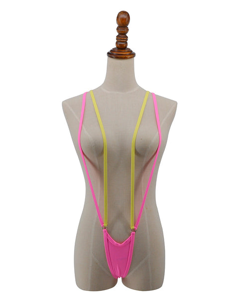 Yellow Pink Double Strings Topless Sling Bikini