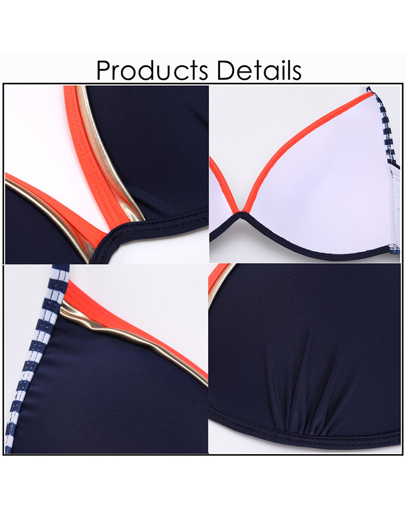 Striped Halter Bikini for Women Side Tied Sexy Swimsuit