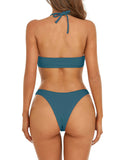 Bikini Sets for Women Bathing Suit Swimsuit Plain 2 Piece High Cut Halter Tops Cheeky Bottom Womens Bikinis Bathi
