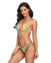 Striped Print Thong Bikini Set