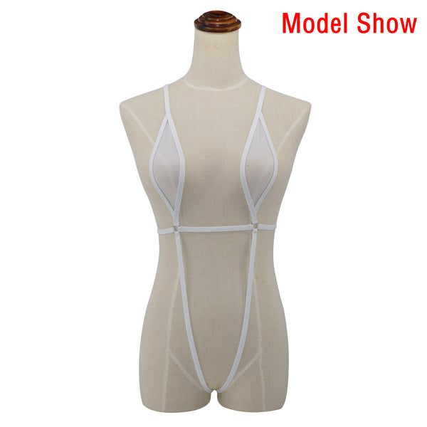 Women Slingshot Micro Bikini Sheer Monokini Bodysuit Swimwear Thongs Bra Set