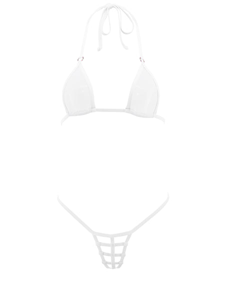 Sexy Red White Micro G-String Bikini 2 Piece Mini Thong Bottom Triangle Top Swimsuit