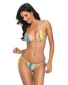 Striped Print Thong Bikini Set