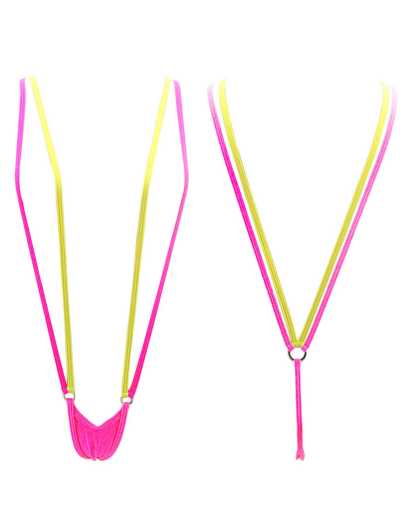 Yellow Pink Double Strings Topless Sling Bikini