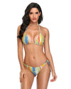 Striped Print Thong Bikini Set