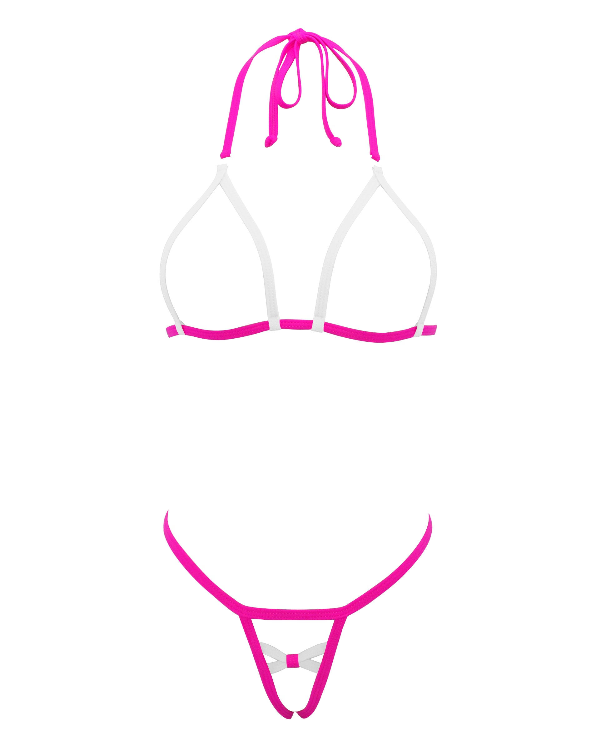 SHERRYLO Fuchsia White Extreme String Bikini Mini Micro G String Bikinis