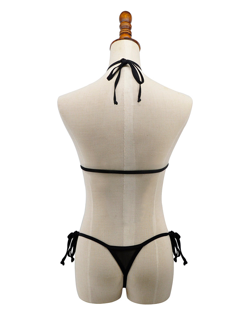 Black Fishnet Wrap Round Bikini G String Bottom