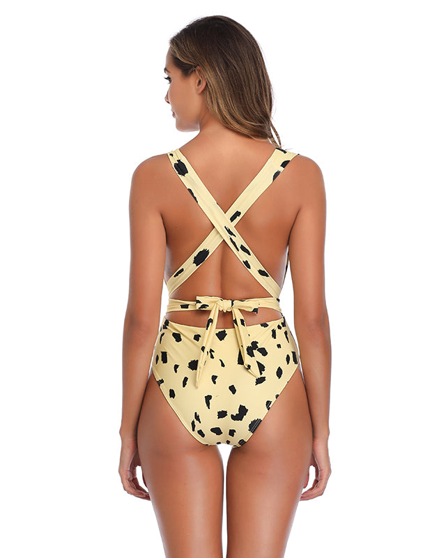 Yellow Printing One Piece Swimsuit for Women