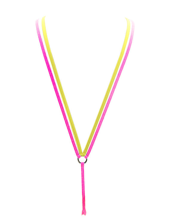 Yellow Pink Double Strings Topless Sling Bikini