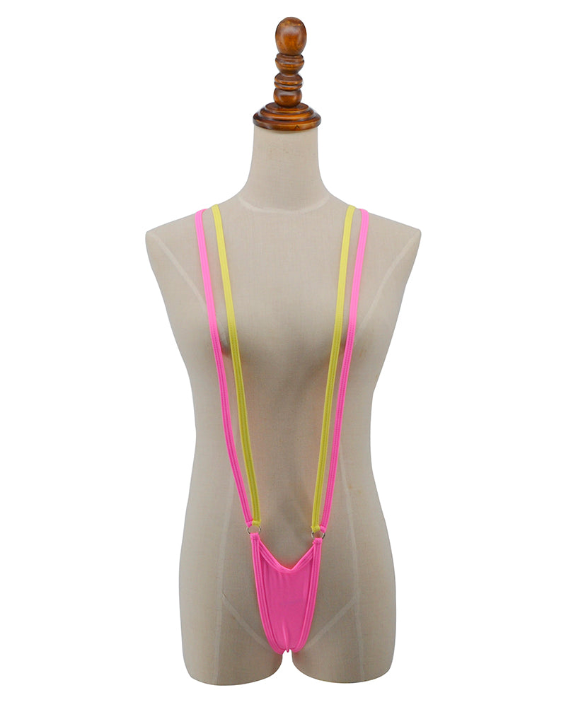 Yellow Pink Double Strings Topless Sling Bikini
