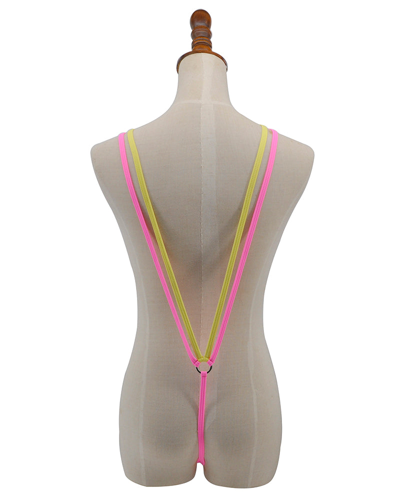 Yellow Pink Double Strings Topless Sling Bikini