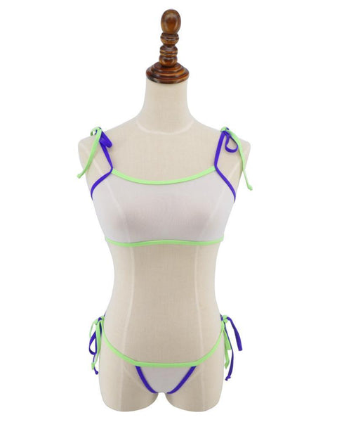 Sheer Mesh G-string Thong Bikini See Through Tanga Tie Thong Bikinis Set