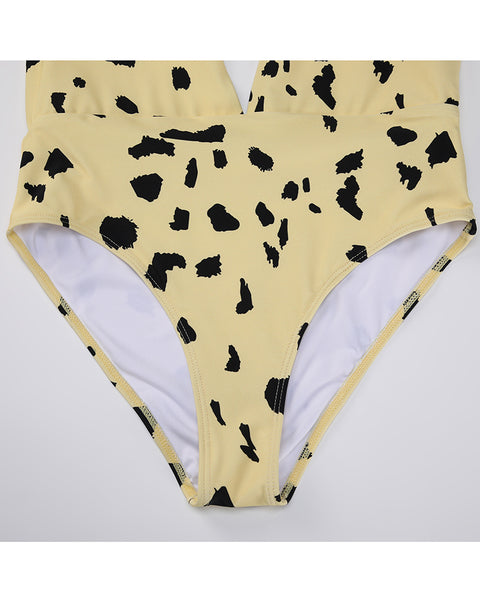 Yellow Printing One Piece Swimsuit for Women
