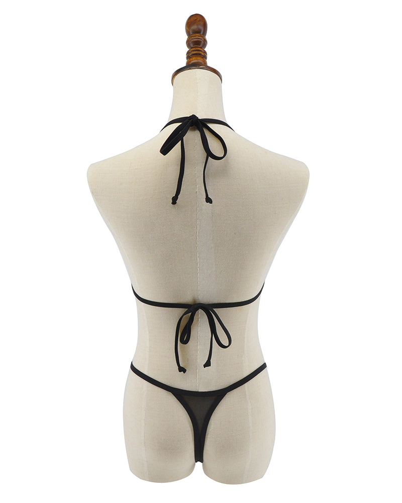 Women's Sheer Mesh Micro Bikini Set – Tear Drop Thong, Athletic Top, See Through