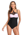 Black Pink High Neck One Piece Bathing Suits for Women Crop Monokini
