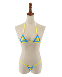 Yellow Blue Bikinis Extreme Micro G-String Bikini 2pc Mini Triangle Top Thong Bottom Minimal Coverage
