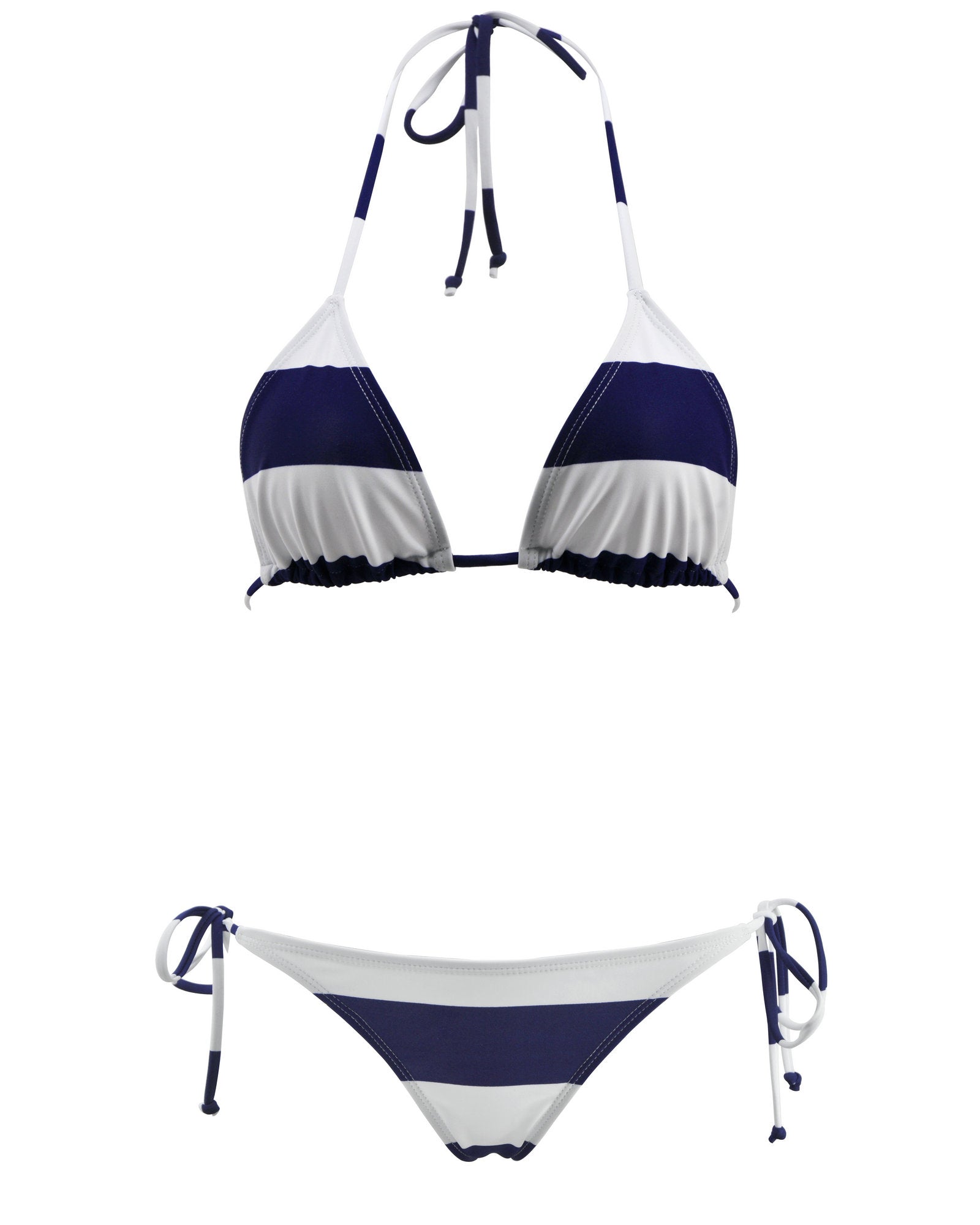 Navy Sailor Strips Side Tie Bikini Triangle Top & Cheekini Scrunchie Bottom