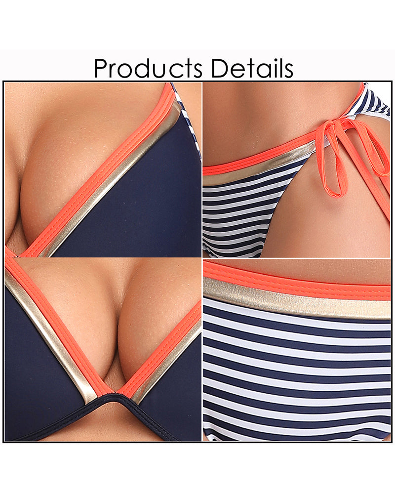 Striped Halter Bikini for Women Side Tied Sexy Swimsuit
