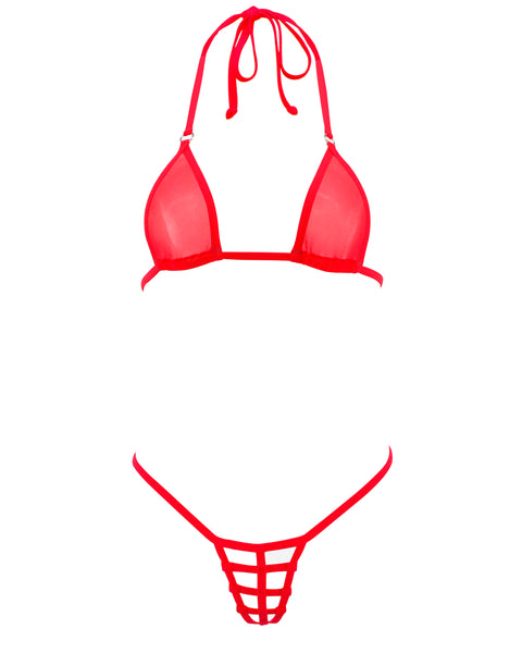 SHERRYLO Red See Through Micro Bikini Extreme Mini Slutty G String Bikinis
