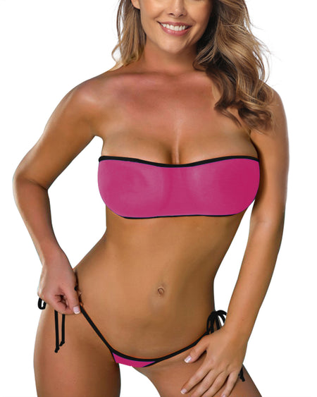 Blue Pink Sheer When Wet Swimsuit Micro Bikini Bandeau Top Mini Brazil Thong Bottom