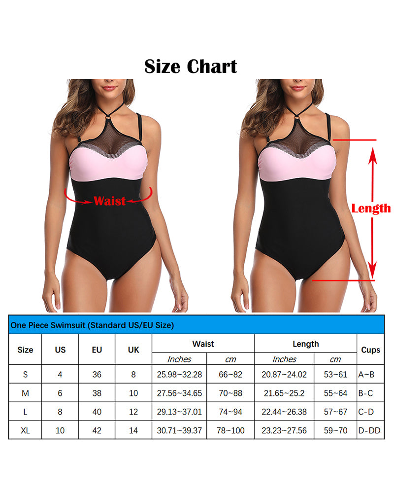 Black Pink High Neck One Piece Bathing Suits for Women Crop Monokini