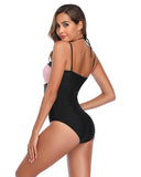 Black Pink High Neck One Piece Bathing Suits for Women Crop Monokini
