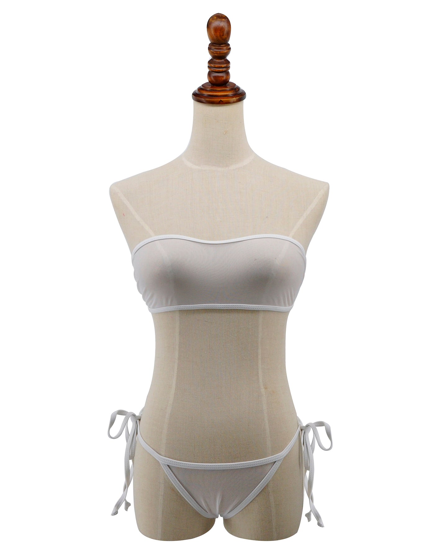 White Sheer Bikini Bandeau Top Mini Brazil Thong Bottom