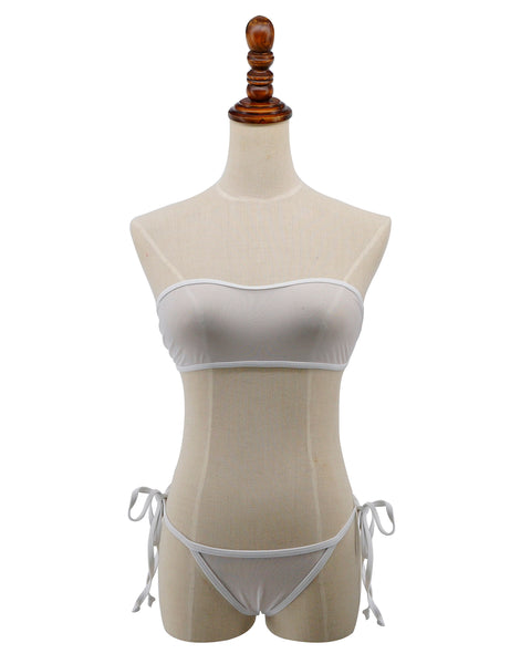White Sheer Bikini Bandeau Top Mini Brazil Thong Bottom